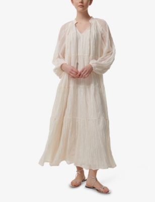 Leem Womens  Long-sleeve Lace Woven Kaftan In White