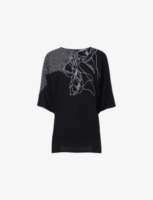 LEEM: Floral-Embroidered Short-Sleeve Bamboo and Cotton Top
