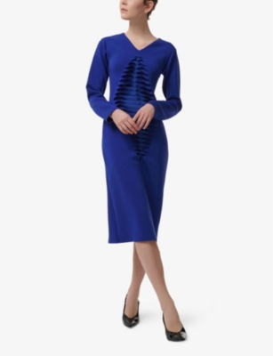 LEEM WOMENS LEEM LASER-CUT FITTED STRETCH-WOVEN MIDI DRESS 