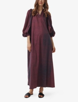 LEEM: Abstract-Print Balloon-Sleeve Cotton Maxi Dress