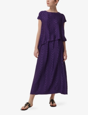 LEEM: Geometric-Pattern Plisse Woven Maxi Skirt