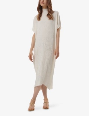 LEEM WOMENS WHITE CIRCULAR PATTERN PLISSE WOVEN KAFTAN 