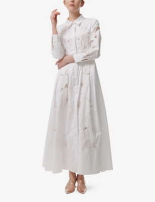 Embroidered Long-Sleeve Cotton-Blend Maxi Dress