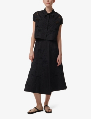 LEEM: Embroidered Cropped Cotton-Blend Shirt
