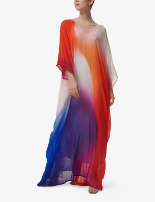 LEEM: Gradient-Print V-Neck Woven Kaftan