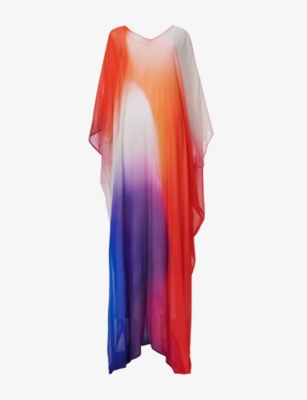LEEM: Gradient-Print V-Neck Woven Kaftan