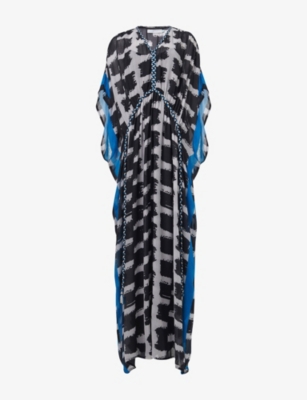 LEEM: Abstract-Print Braided-Trim Model Maxi Kaftan