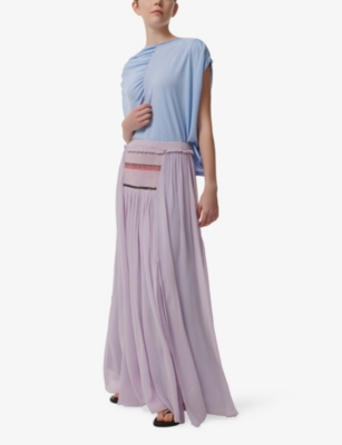 LEEM: Pleated-Shoulder Draped Jersey Top