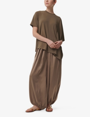 Leem Womens  Asymmetric-hem Jersey Top