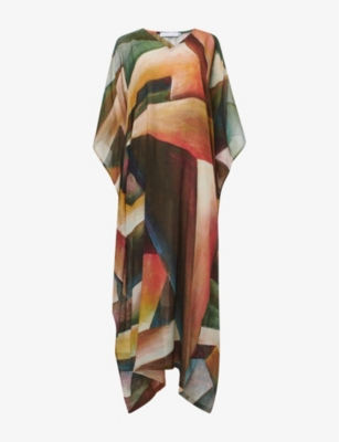 Leem Womens  Graphic-print V-neck Woven Kaftan In Multi-coloured