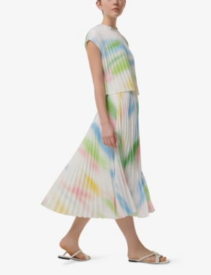 Leem Womens Multi-coloured Abstract-print Pleated Woven Maxi Skirt