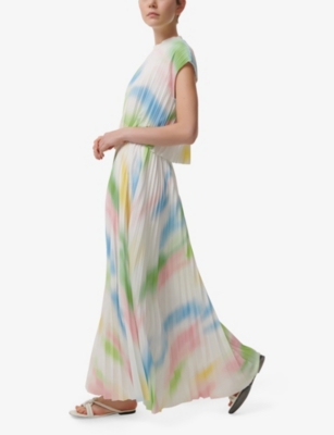 Leem Womens Multi-coloured Abstract-print Pleated Woven Top
