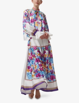 LEEM: Tie-Neck Floral-Print Woven Blouse