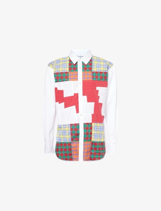 Check-Print Curved-Hem Cotton-Poplin Shirt
