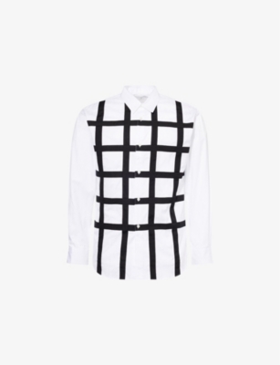 Mens Comme Des Garcons Shirt Check-Embroidered Oversized-Fit Cotton Shirt