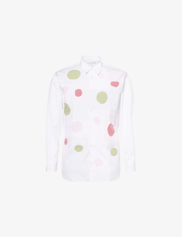 Check-Pattern Circle-Patch Cotton Shirt