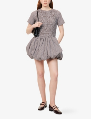 AMY LYNN: Eleanor Gingham-Print Puffball Cotton Mini Dress