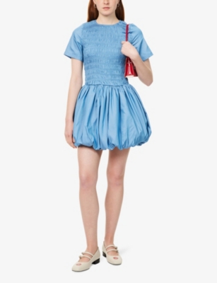 AMY LYNN: Eleanor Shirred Puffball Chambray Mini Dress