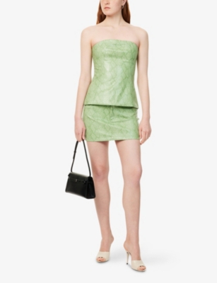 AMY LYNN: Johanna Snakeskin-Pattern Strapless Faux-Leather Top