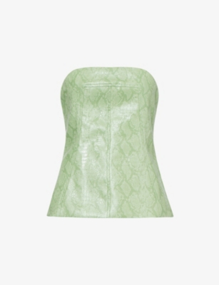 AMY LYNN: Johanna Snakeskin-Pattern Strapless Faux-Leather Top