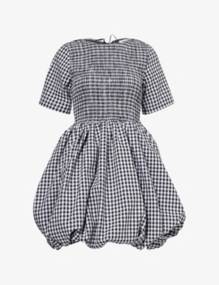AMY LYNN: Kiran Gingham-Print Puffball Cotton-Blend Mini Dress