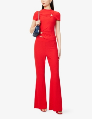 Amy Lynn Womens Bowie Heart-shape Cut-out Stretch-woven Top Red In Red