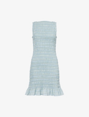 AMY LYNN: Poppy Check-Print Shirred Cotton Mini Dress