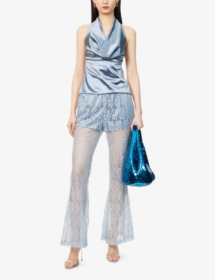 Shop Amy Lynn Womens Cowl Halter-neck Tie Woven Top Pale Blue