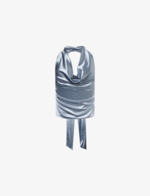 AMY LYNN: Cowl Halter-Neck Tie Woven Top