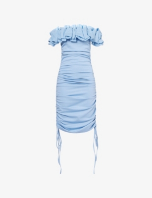 AMY LYNN: Munroe Ruched Bardot Stretch-Jersey Midi Dress