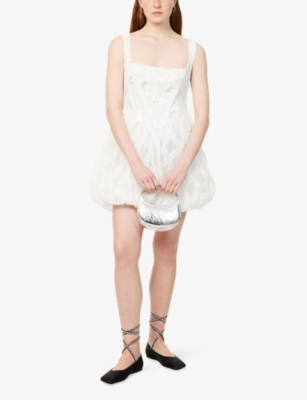 Amy Lynn Womens White Lisa Sequin-embellished Puffball Lace Mini Dress In White