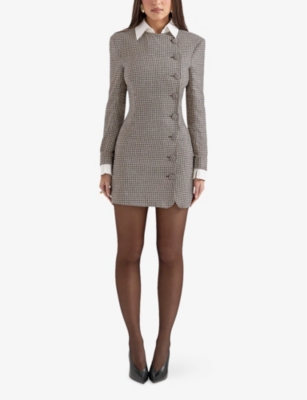 HOUSE OF CB: Leoni Check Bodycon Stretch-Woven Mini Dress