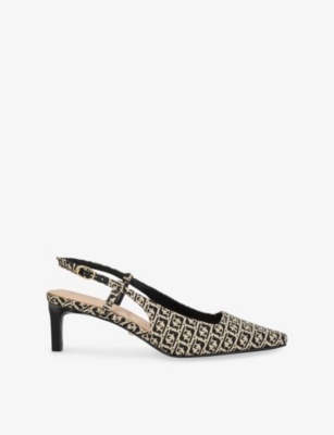 DUNE WOMENS BLACK FABRIC DANCING MONOGRAM-PATTERN WOVEN SLINGBACK COURTS EUR 36 / 3 UK 