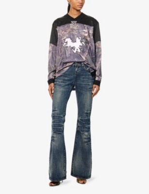 JADED LONDON WOMENS BLUE EXTREME FLARE MID-RISE STRETCH-DENIM JEANS 