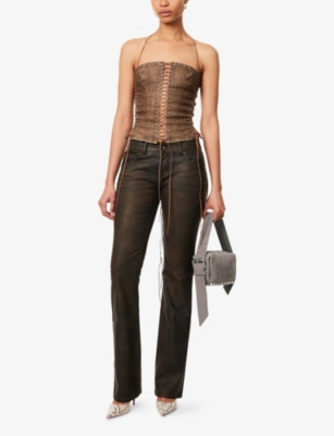 JADED LONDON WOMENS JADED LONDON ODILE LACE-UP FAUX-LEATHER CORSET TOP 