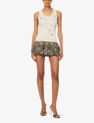 JADED LONDON: Eyelet Studded Cotton-Jersey Vest Top