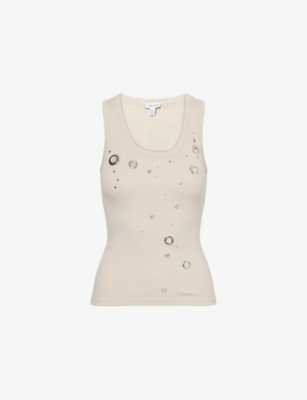 JADED LONDON: Eyelet Studded Cotton-Jersey Vest Top