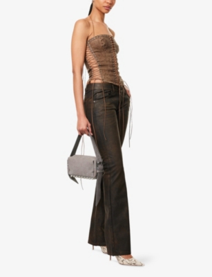 JADED LONDON WOMENS BROWN COOPER STRAIGHT-LEG FAUX-LEATHER JEANS 