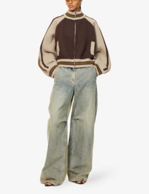 JADED LONDON: Artwork Zip-Front Knitted Jacket