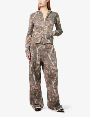 JADED LONDON WOMENS GREEN WOODLAND MINI MONSTER CAMOUFLAGE COTTON-JERSEY HOODY 