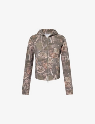 JADED LONDON WOMENS GREEN WOODLAND MINI MONSTER CAMOUFLAGE COTTON-JERSEY HOODY 