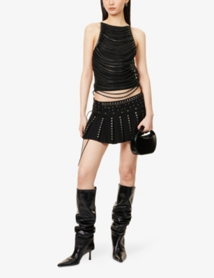 JADED LONDON: Slashed Pu Halter Open-Back Stretch-Woven Top