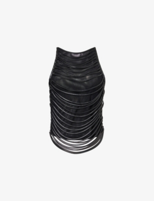 JADED LONDON: Slashed Pu Halter Open-Back Stretch-Woven Top