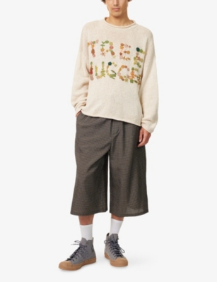 Story Mfg. Mfg Mens Ecru Twinsun Embroidered Knitted Cotton Jumper In Neutral