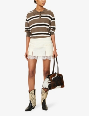 SIEDRES: Kleines Lace-Trim Pleated Linen Mini Skirt