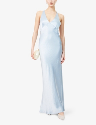 Shop Bec & Bridge Womens Dusty Blue The Dreamer V-neck Satin Maxi Dress