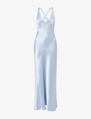 Shop Bec & Bridge Womens Dusty Blue The Dreamer V-neck Satin Maxi Dress