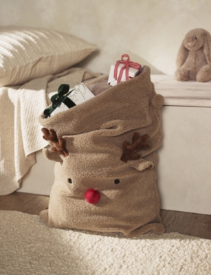 THE LITTLE WHITE COMPANY: Jingles Reindeer Borg Christmas Sack 65.5cm