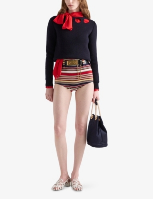 Prada Pullover Aus Baumwolle Mit U-boot-ausschnitt In Blue