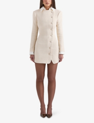 House Of Cb Womens Leoni Boucle Tweed Mini Dress Cream In Cream